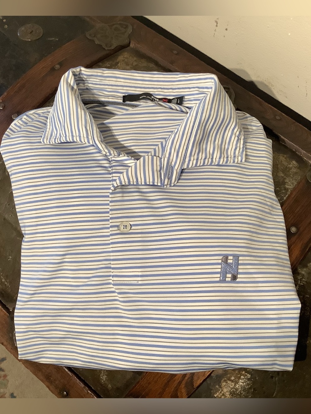 RLX Ralph Lauren Performance Blue/White Stripe Golf Polo  - Men's Size Large